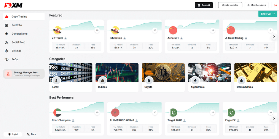 xm copy trading page